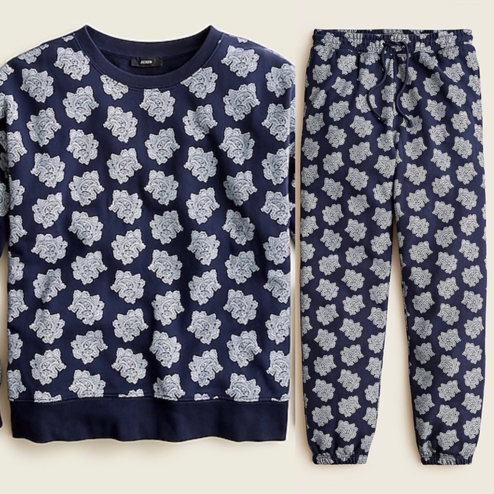 Jcrew university terry crew neck sweat set in paisley bunch
